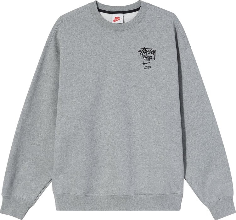 

Толстовка Nike x Stussy NRG ZR Crew Fleece 'Dark Grey Heather', серый