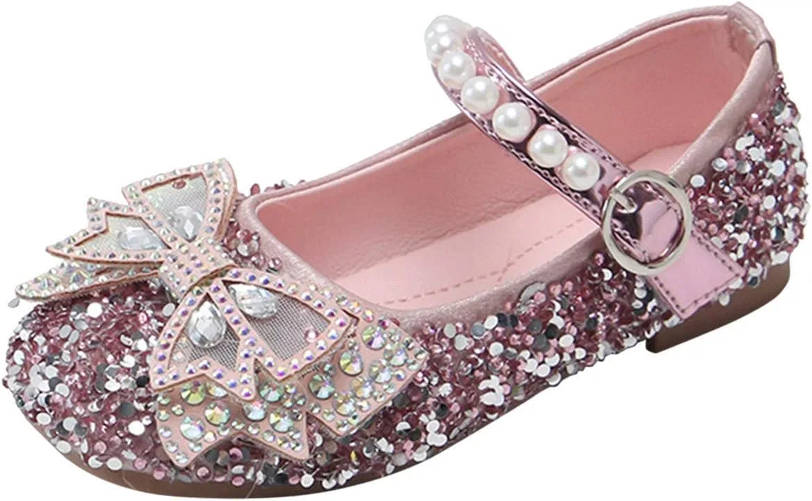 Детские туфли Мэри Джейн для девочек с бантом и жемчугом Sparkle Ballet Flats, Pink