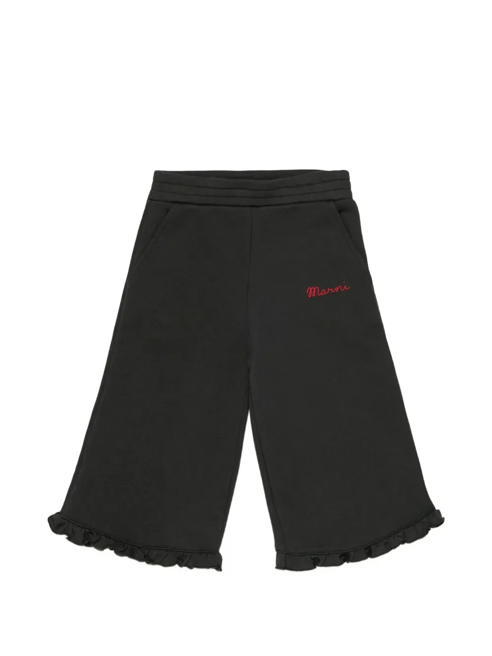 Спортивные брюки с оборками и вышитым логотипом Marni Kids, черный