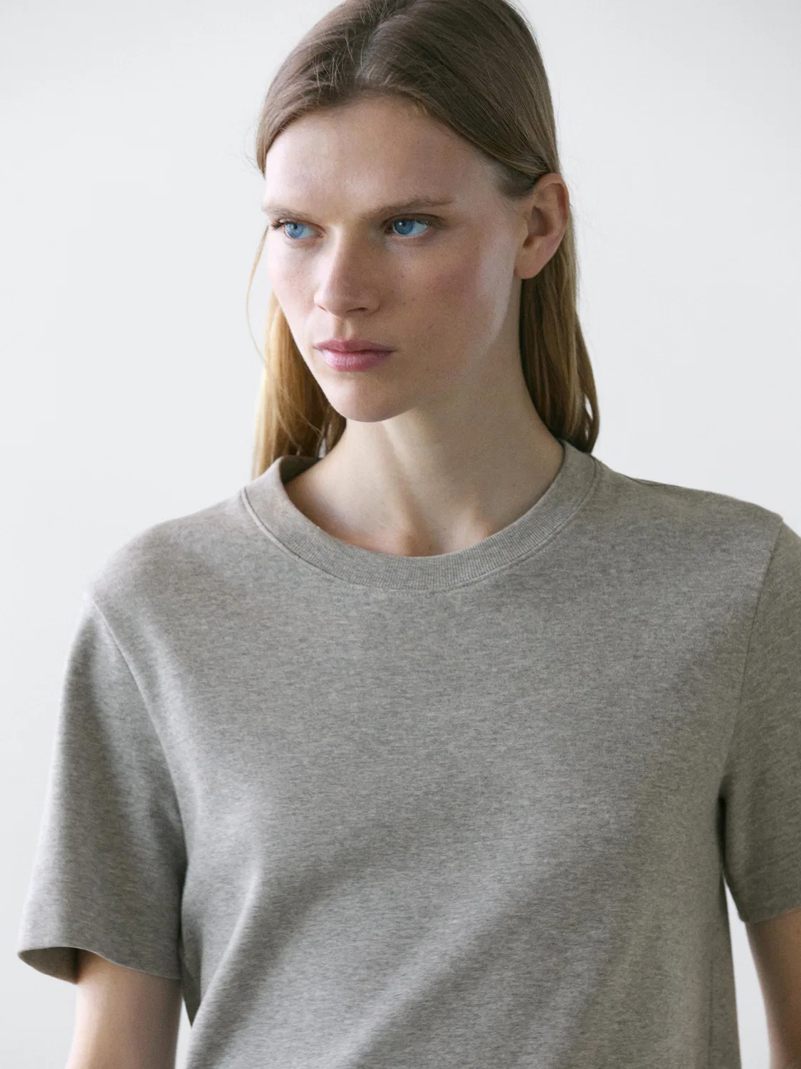 Футболка с круглым вырезом из 100% хлопка интерлок Massimo Dutti, серый — фото 3