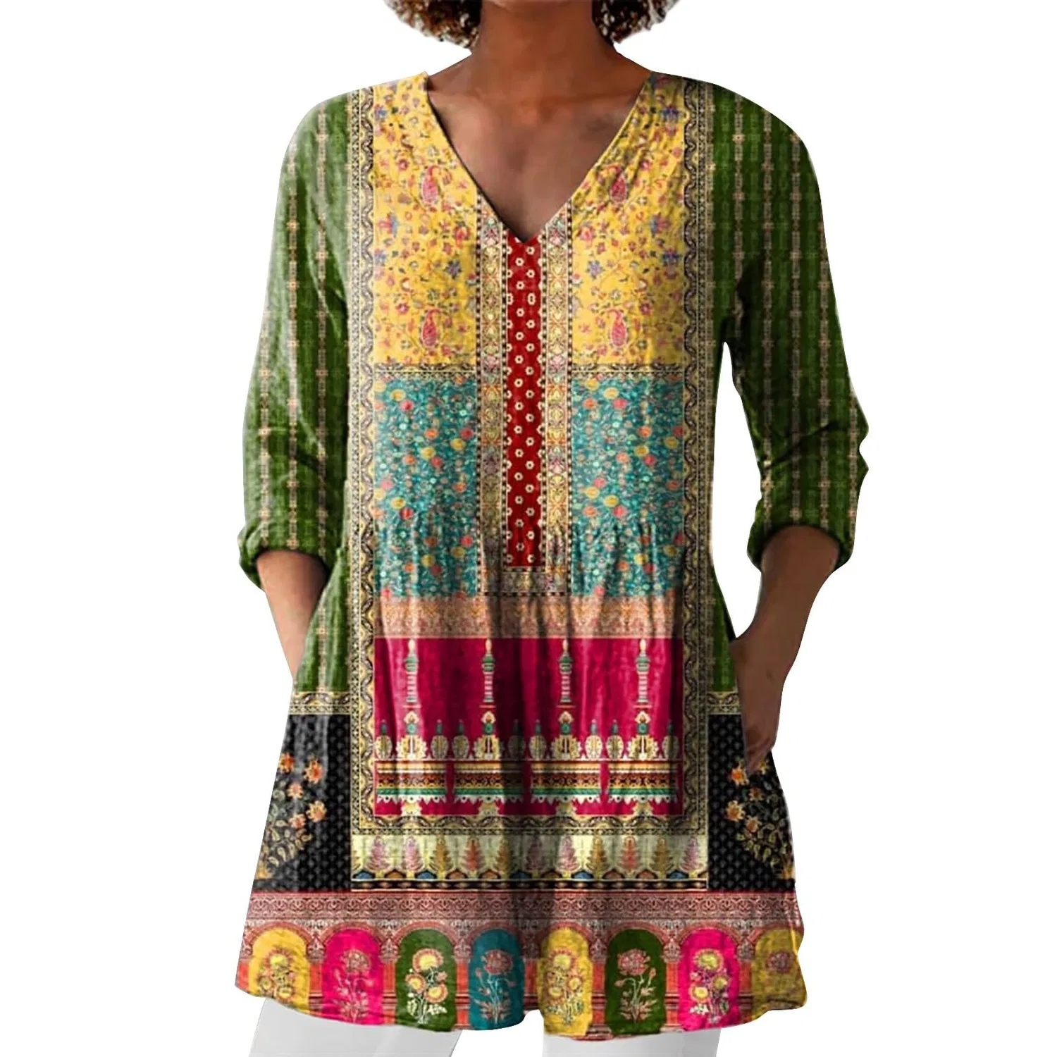 Женская льняная рубашка с принтом Vintage Long Shirt, Yellow