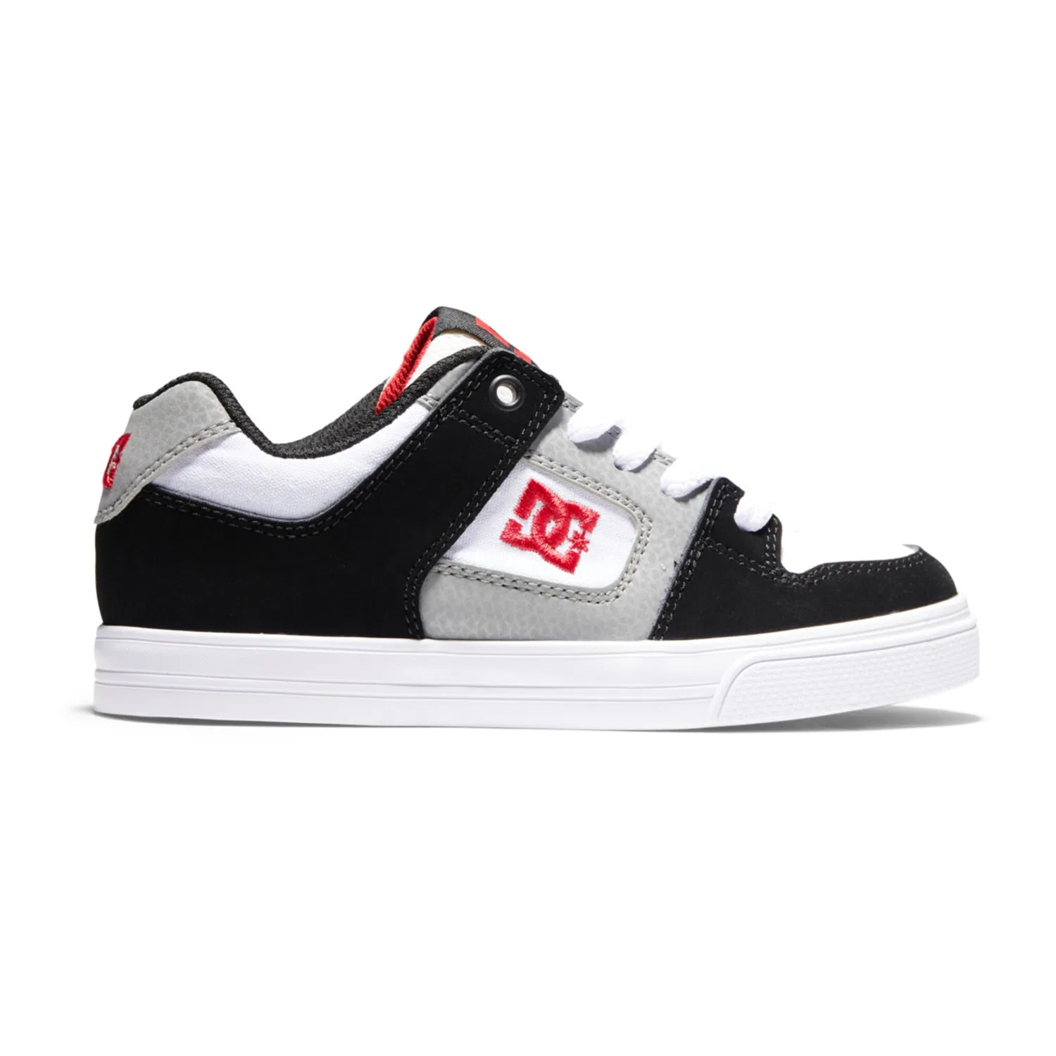 Детские кожаные кроссовки с подушкой Pure DC Shoes, White/Black/Red — фото 2