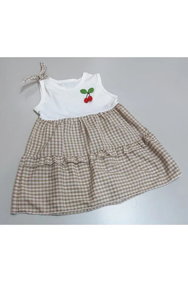 Детское платье для девочек хлопковое Shoulder Tie Summer Cherry Sönmez Baby, Beige