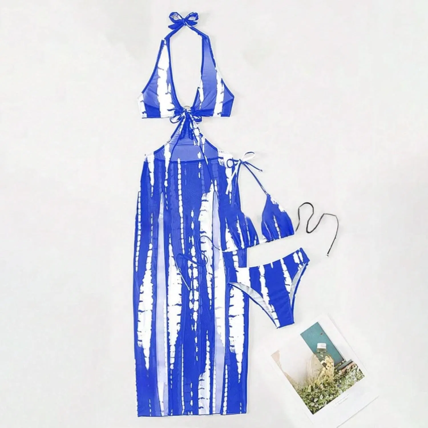 Женский купальный костюм-бикини с цветочным принтом, Blue — фото 4