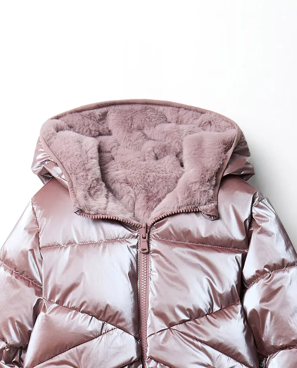 Детское пальто для девочек двустороннее переливающееся Sfera, 200 Rosa — фото 3