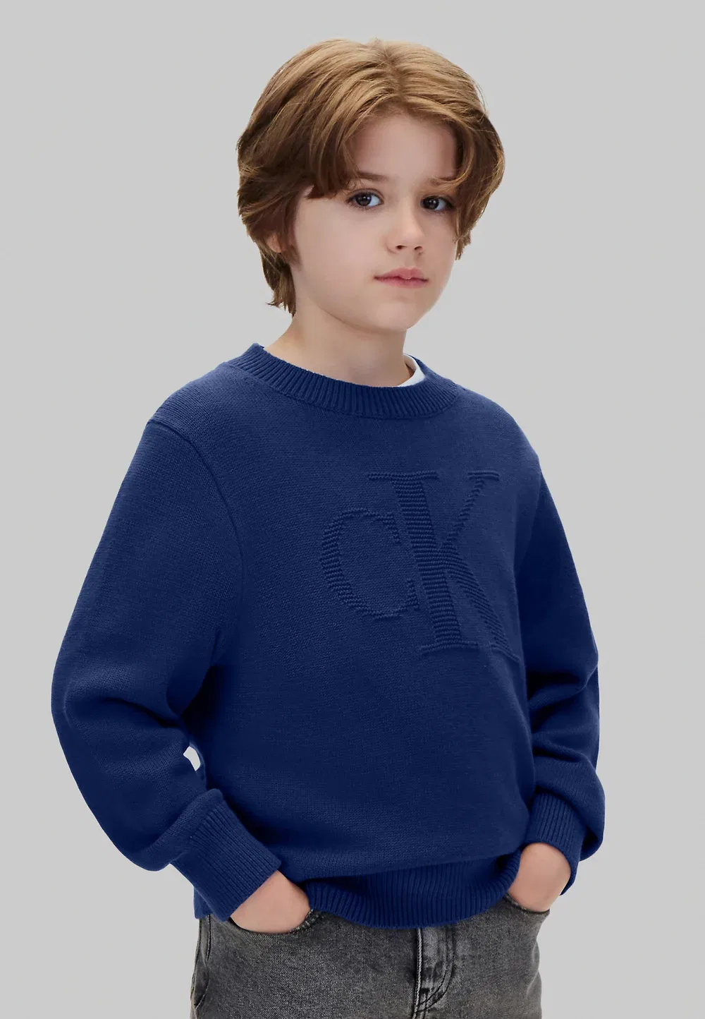 Детский вязаный джемпер с логотипом - джемпер Calvin Klein Jeans, Estate Blue — фото 2