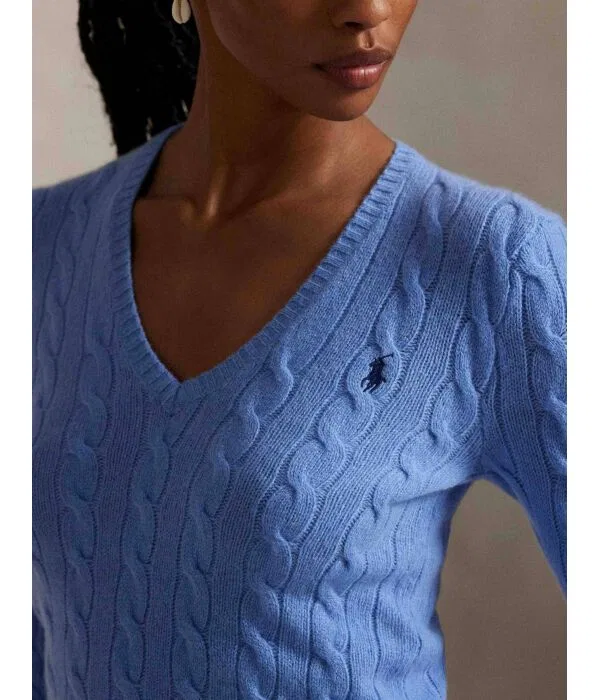 Женский шерстяной джемпер с V-вырезом Kimberly Polo Ralph Lauren, синий — фото 4