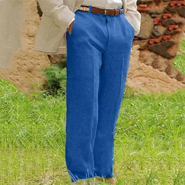 Мужские брюки прямого кроя из льна, Gentleman Straight Fit, синий — фото 2
