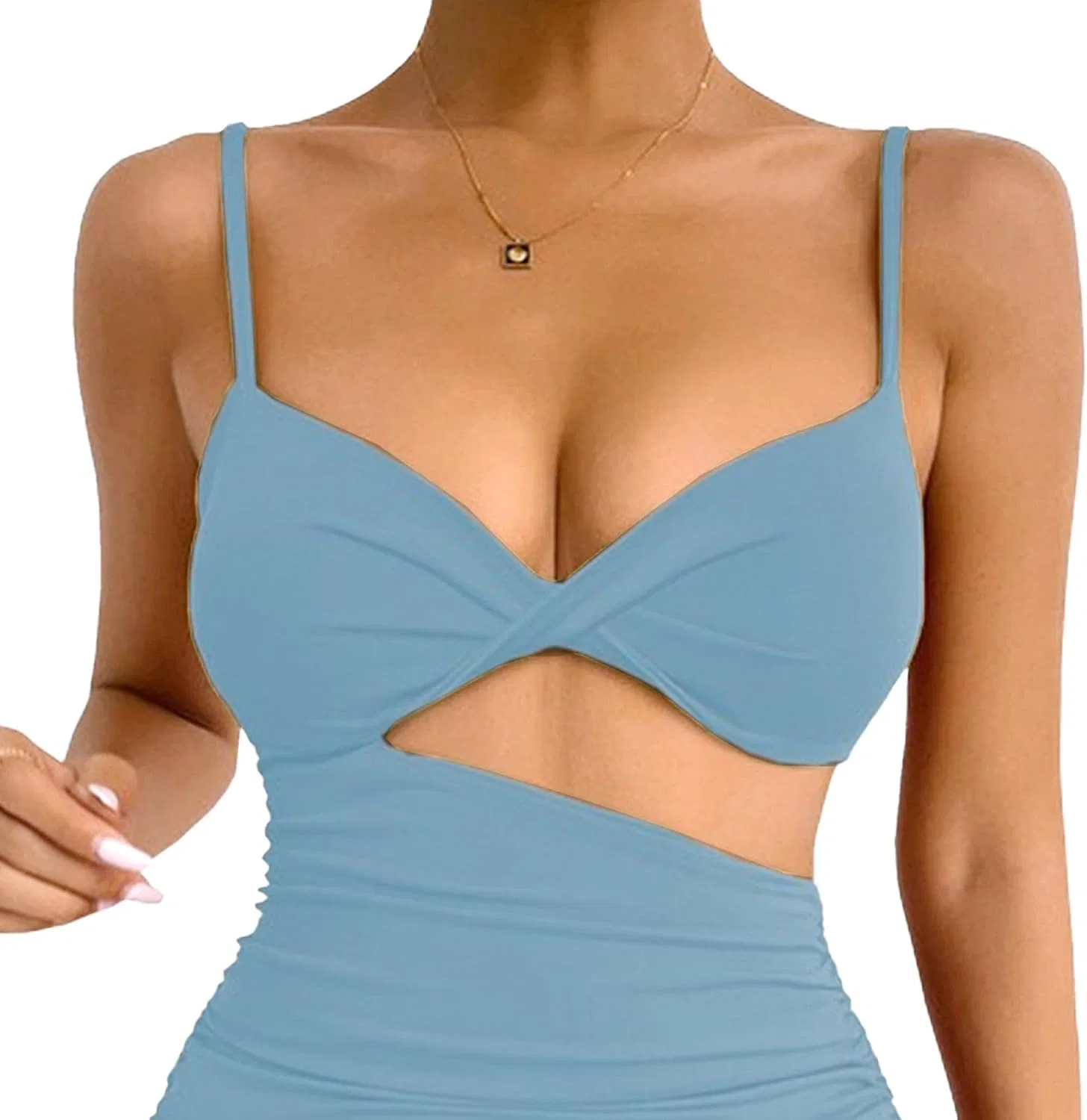 Женское облегающее мини-платье с вырезами и скрученным узлом Spaghetti Strap Backless, Sky Blue — фото 3
