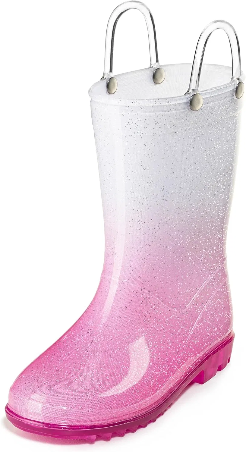 Детские резиновые сапоги с блестками Puddle Play, White Pink