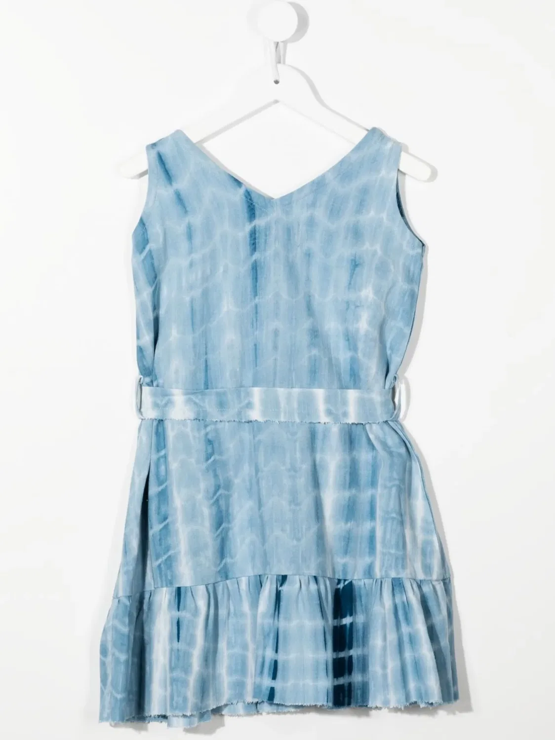 Платье мини из льна с эффектом tie-dye Little Bambah, голубой — фото 3