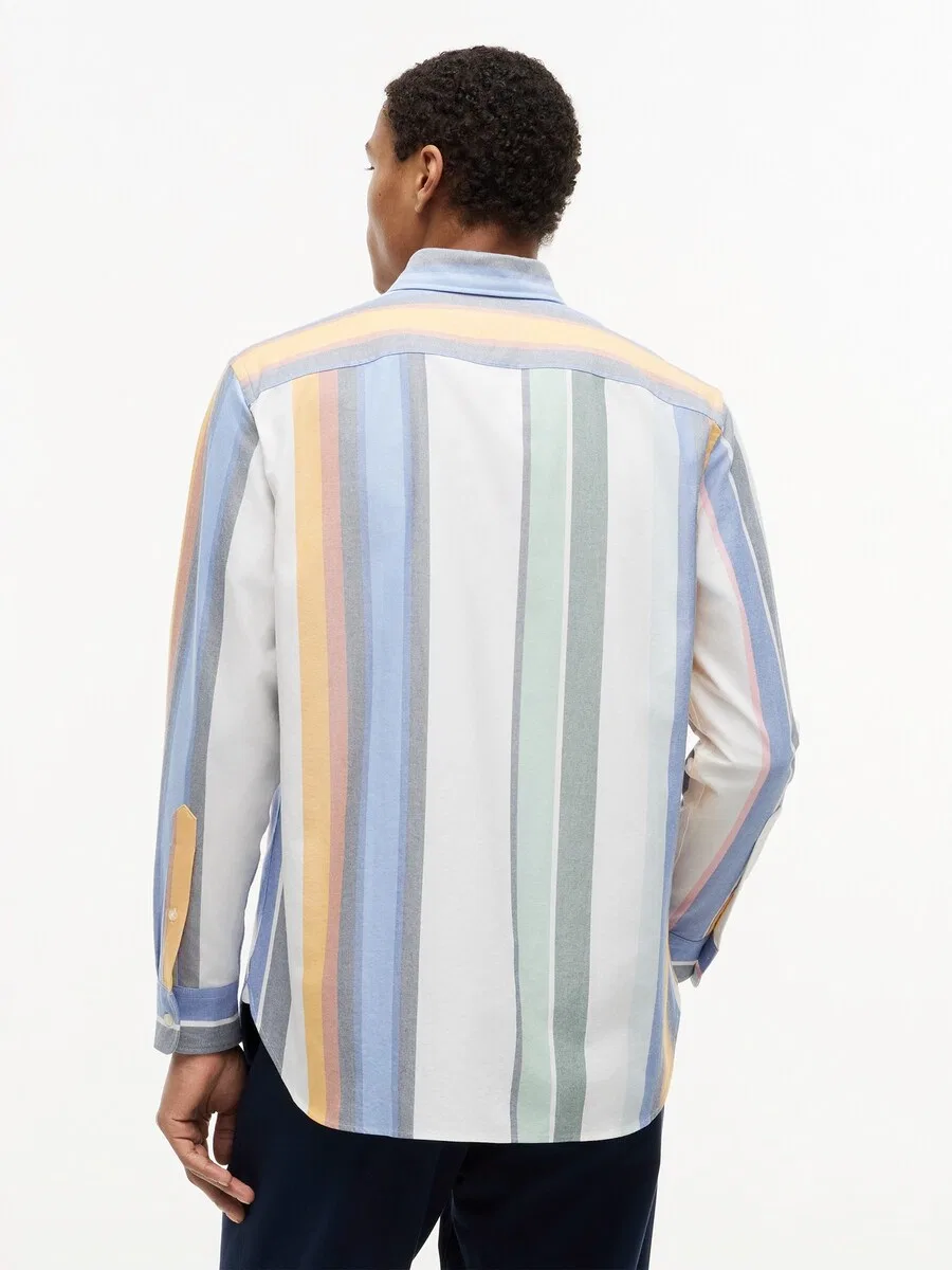 Рубашка TOMMY HILFIGER Regular fit на пуговицах, модель «Relaxed Fit Multicolour Stripe», белого цвета — фото 3