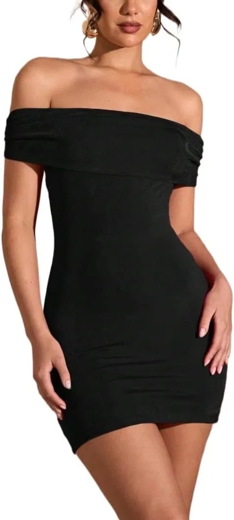 Женское облегающее платье с длинным рукавом Off-Shoulder, Black