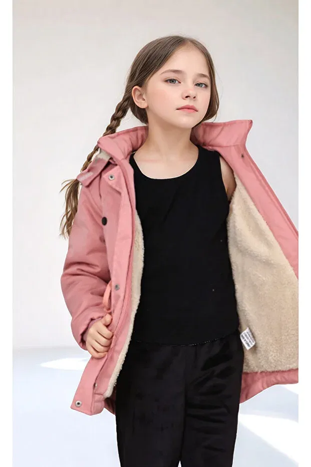 Детское пальто для девочек с капюшоном Child'S mont Kurak Tekstil, Pink — фото 4