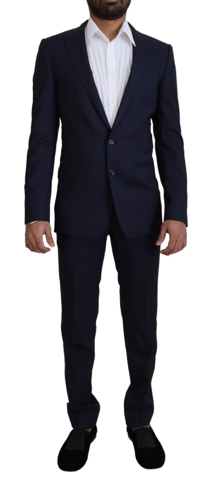 

Элегантный черный шерстяной шелковый костюм Slim Fit Dolce & Gabbana