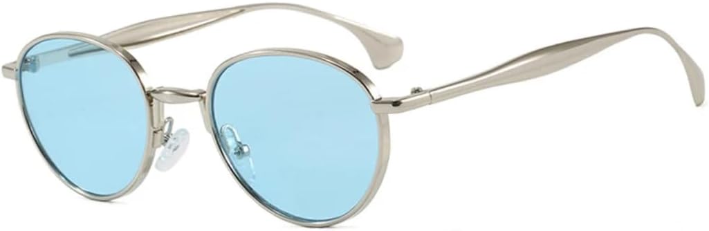 

Солнцезащитные очки для мужчин и женщин - защита UV400 - металлические овальные линзы в стиле панк синего цвета для занятий спортом на открытом воздухе и вождения DSVIGF, Silver Blue