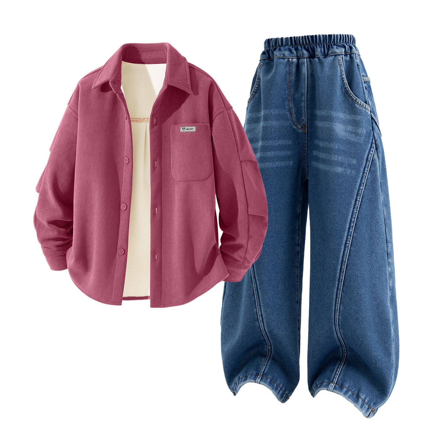 

Детская повседневная спортивная одежда Disney, [Thickened And Fleece-Lined]Di H Square Hook-And-Loop K Rose Red+Solid Color Denim Blue