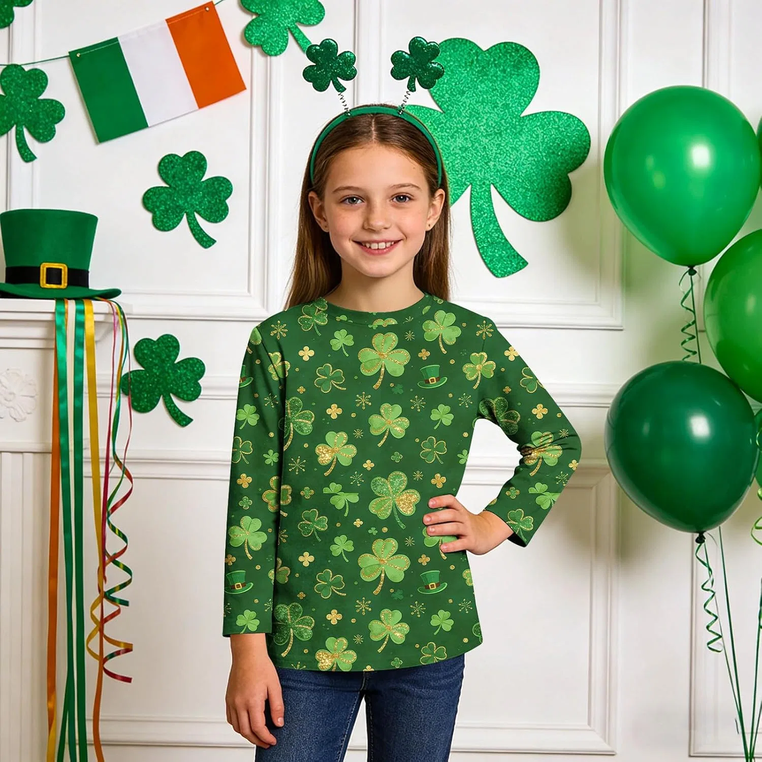 Футболка с рисунком Shamrock для девочек, Zzalalana, 3/4 рукав, мультиколор — фото 3