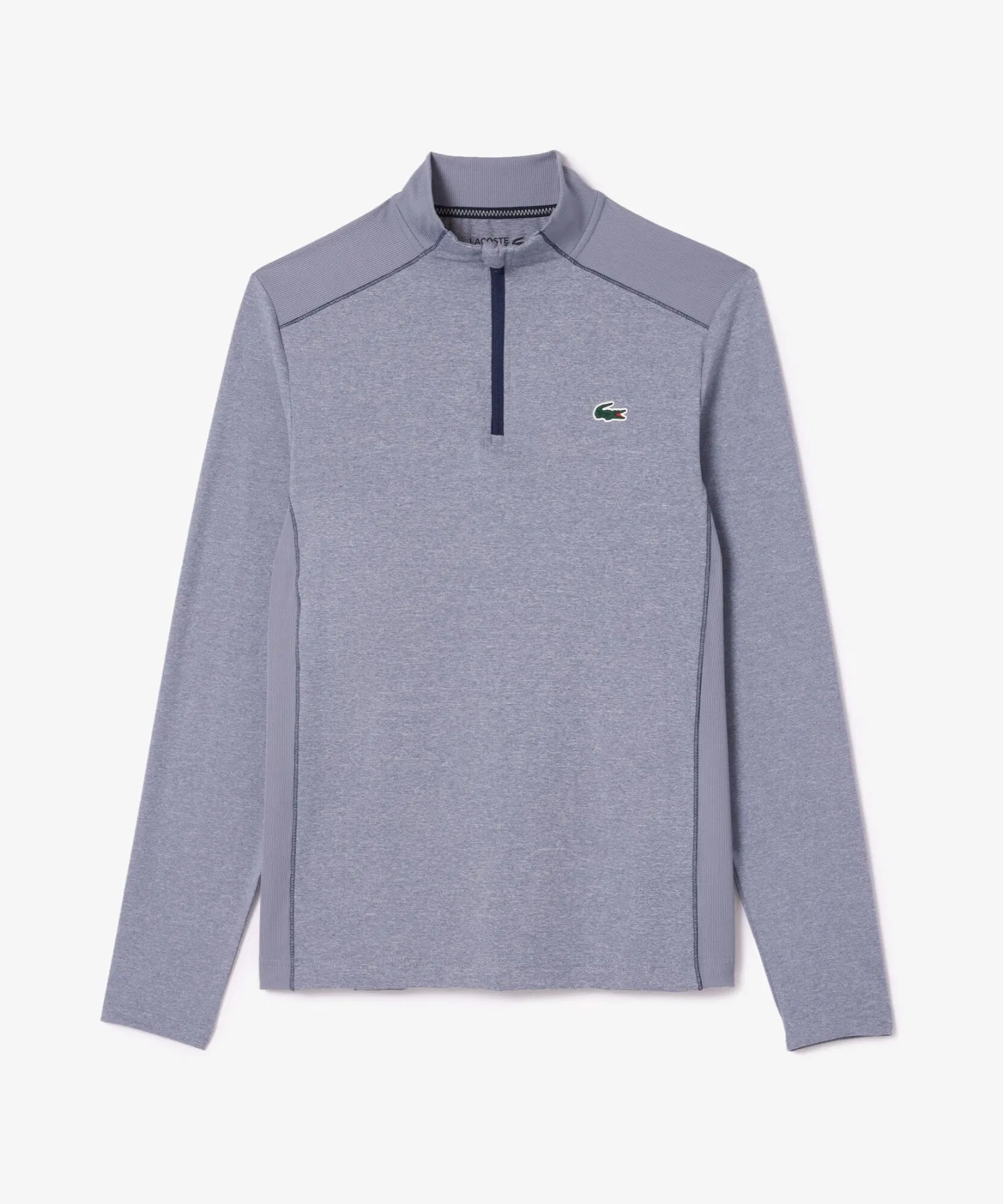 Мужская футболка Lacoste с полумолнией, эластичная, серого цвета — фото 4