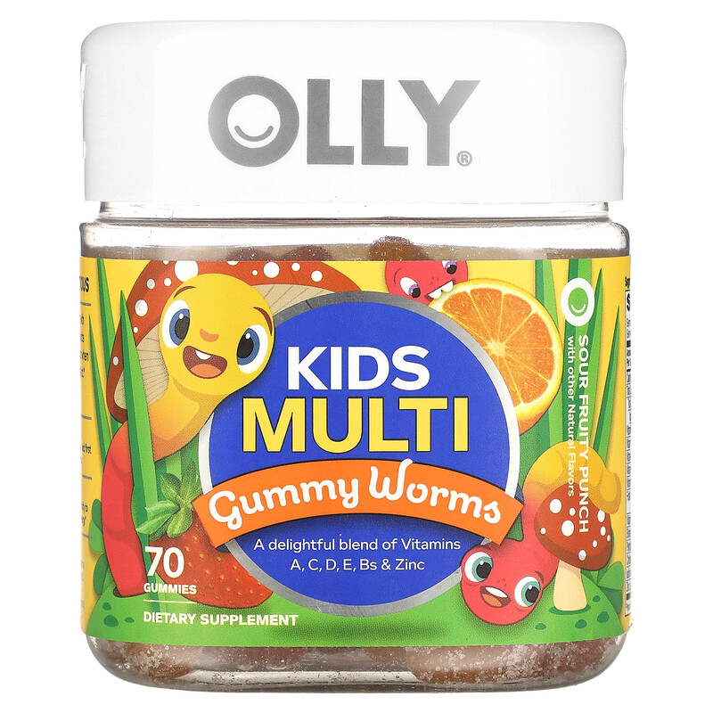 

OLLY, Kids Multi, Gummy Worms, кислый фруктовый пунш, 70 жевательных таблеток
