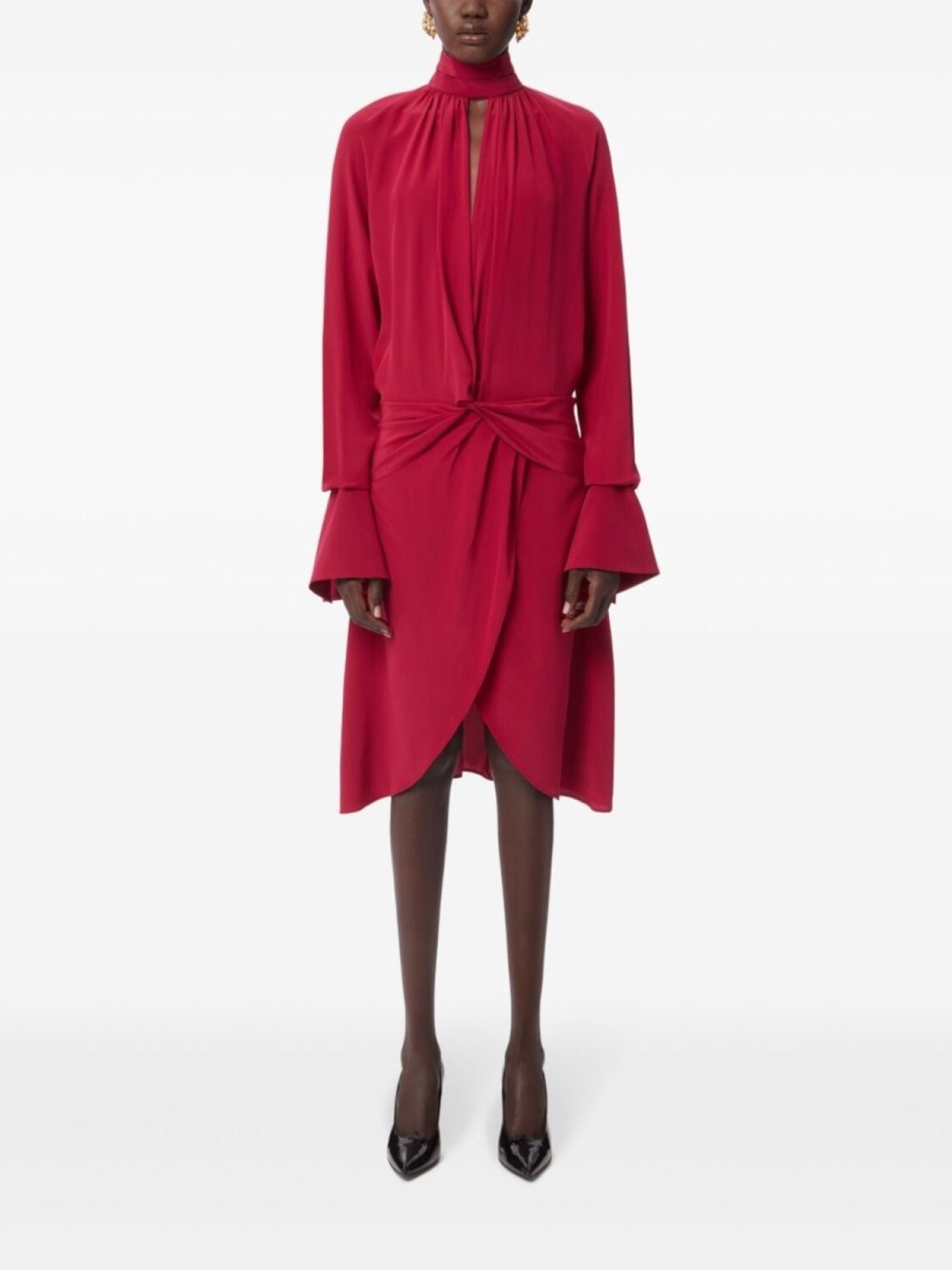 

Nina Ricci шелковое платье миди с высоким воротником, красный