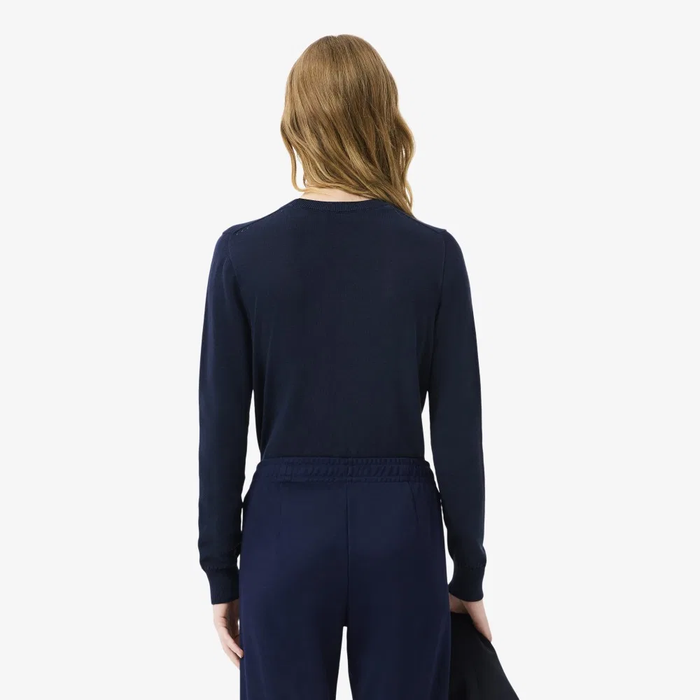 Свитер Lacoste женский тёмно-синий с круглым вырезом — фото 3
