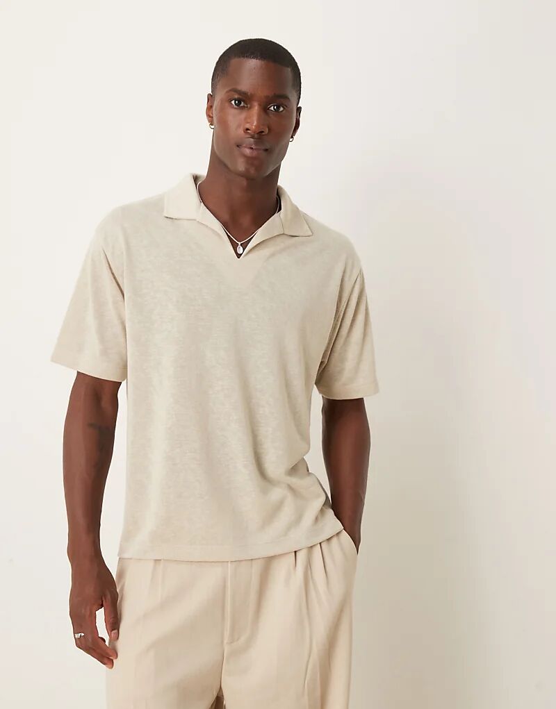 

Свободное поло свободного кроя ASOS DESIGN из бежевого льна