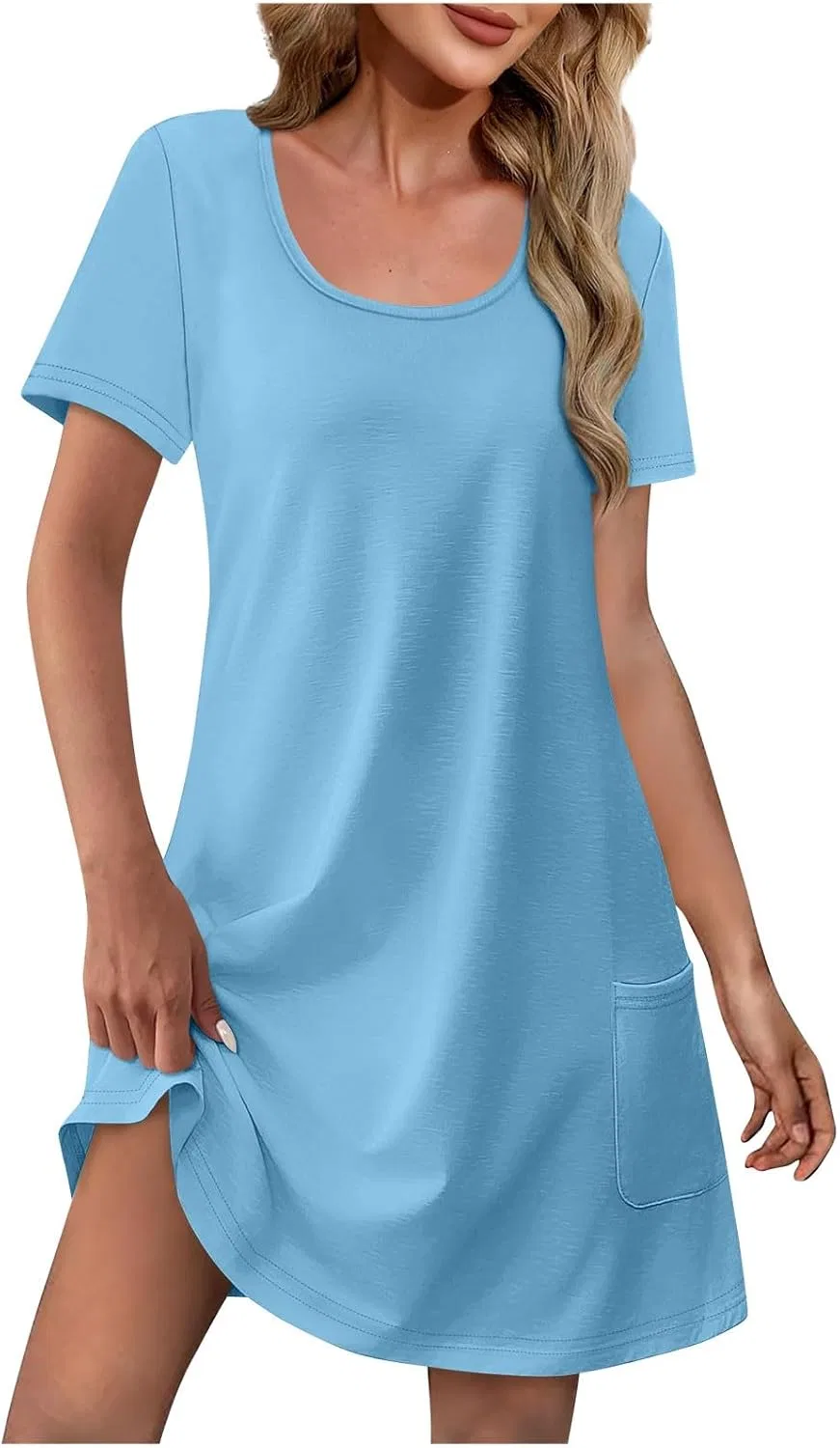 Женское повседневное платье с коротким рукавом, Light Blue
