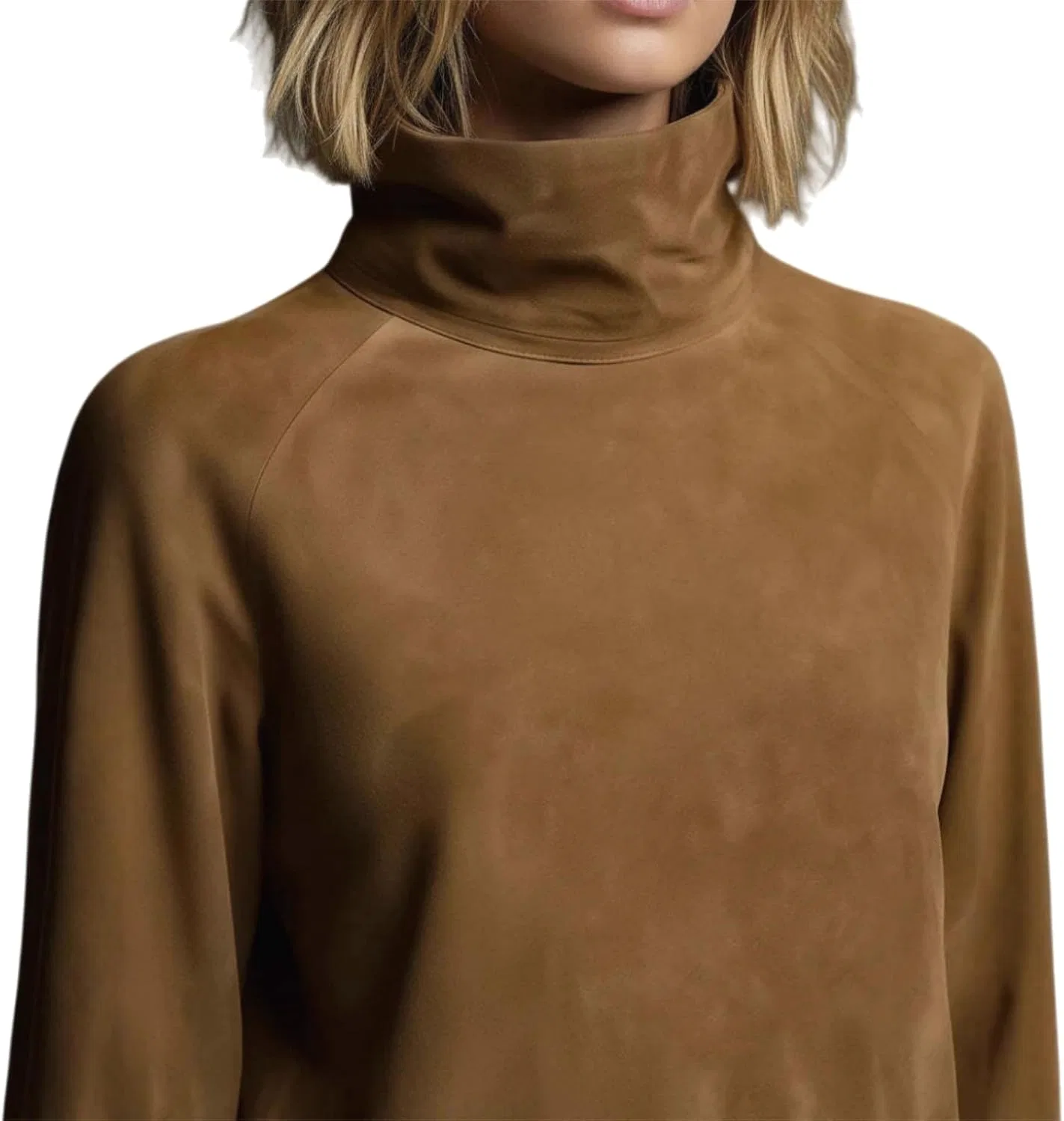 Женское мини-платье из замши с высоким воротом Loose, Caramel — фото 2