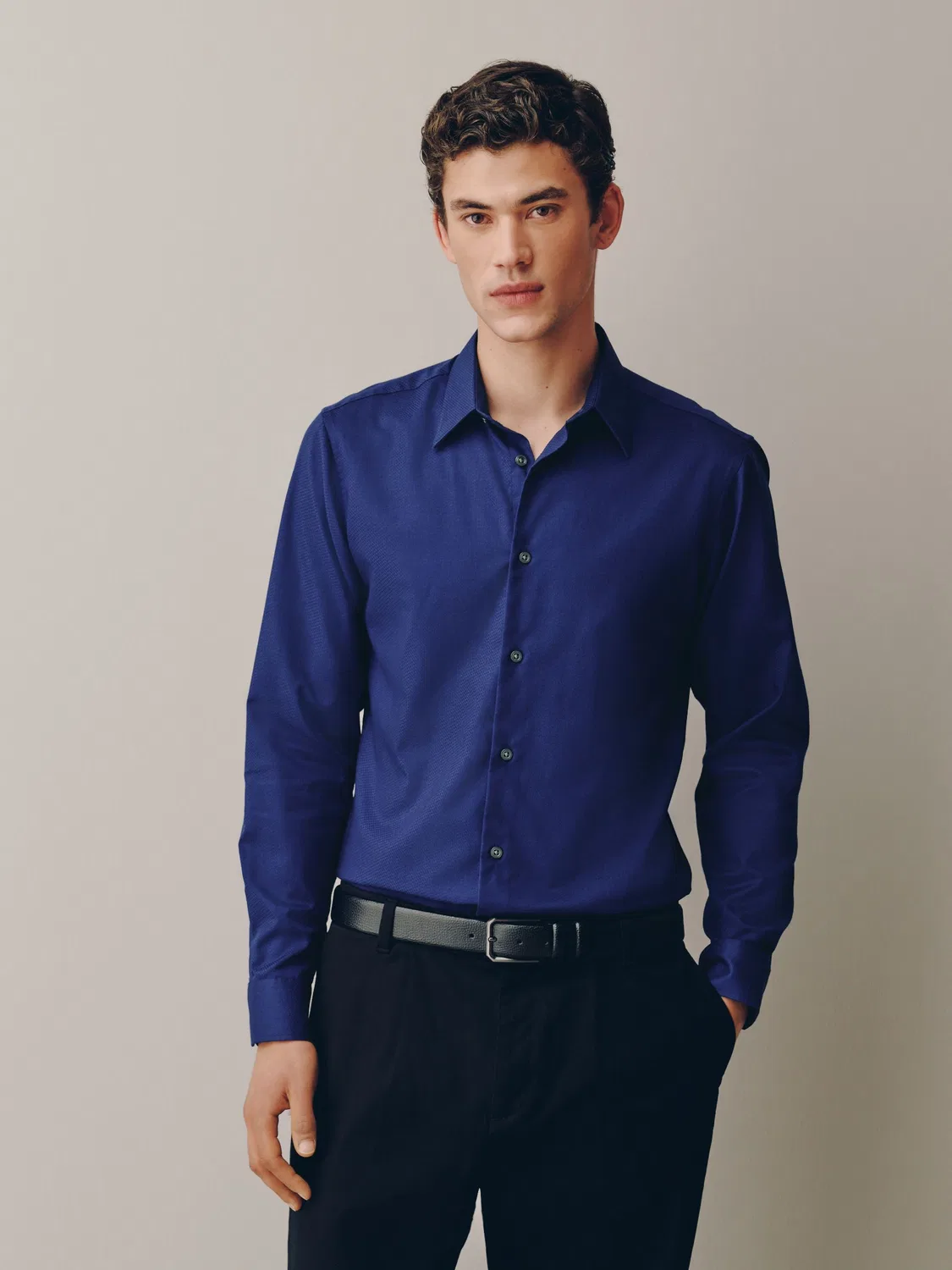 Рубашка с фактурной тканью, Slim Fit, Sapphire Blue Next