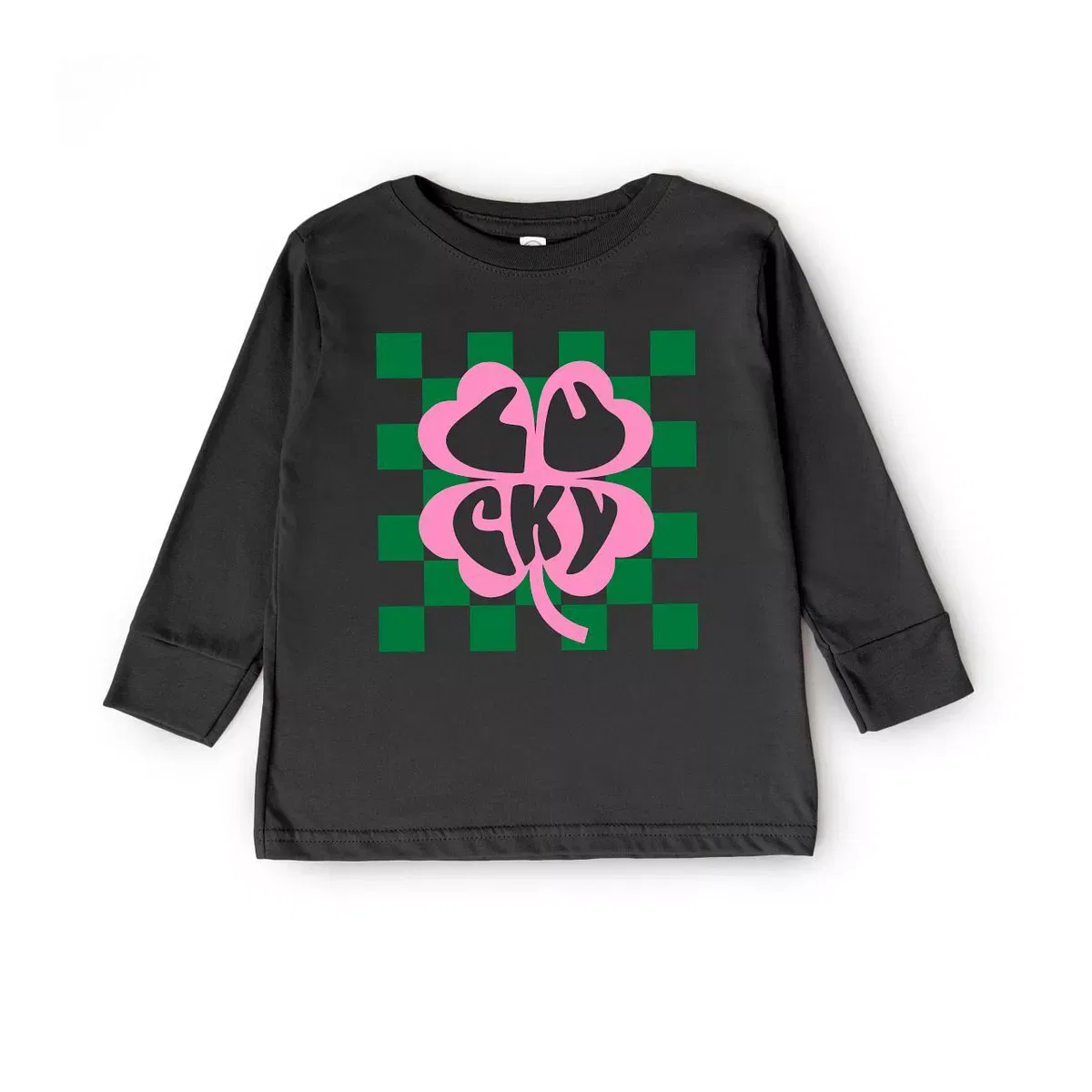 Детская футболка с длинным рукавом с принтом Lucky Clover Checkered The Juniper Shop, Black
