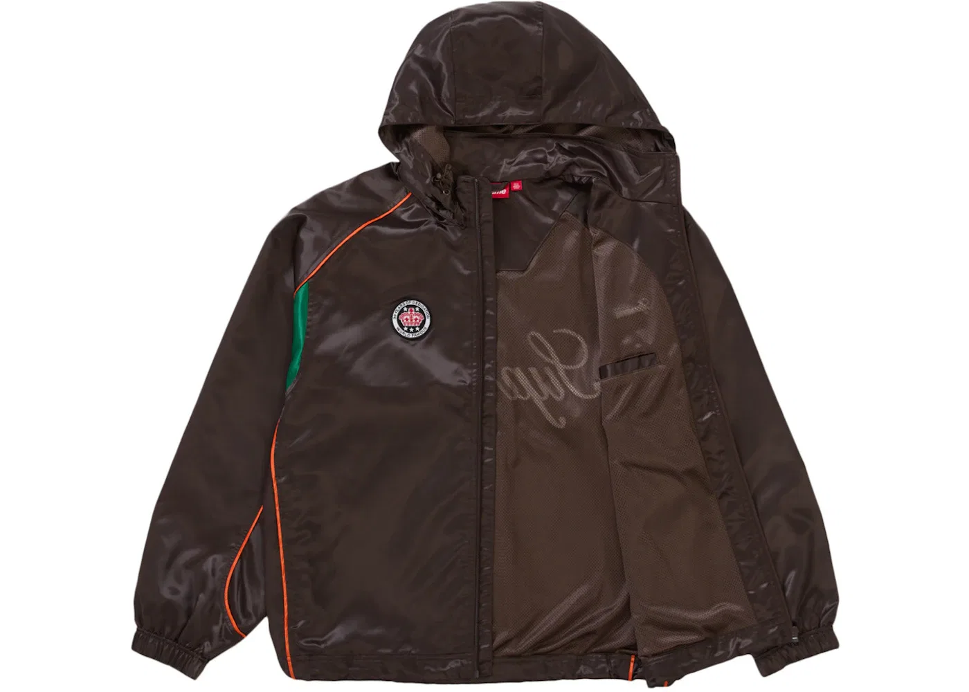 Мужская куртка с капюшоном Supreme Satin Hooded Track Jacket, Brown — фото 2