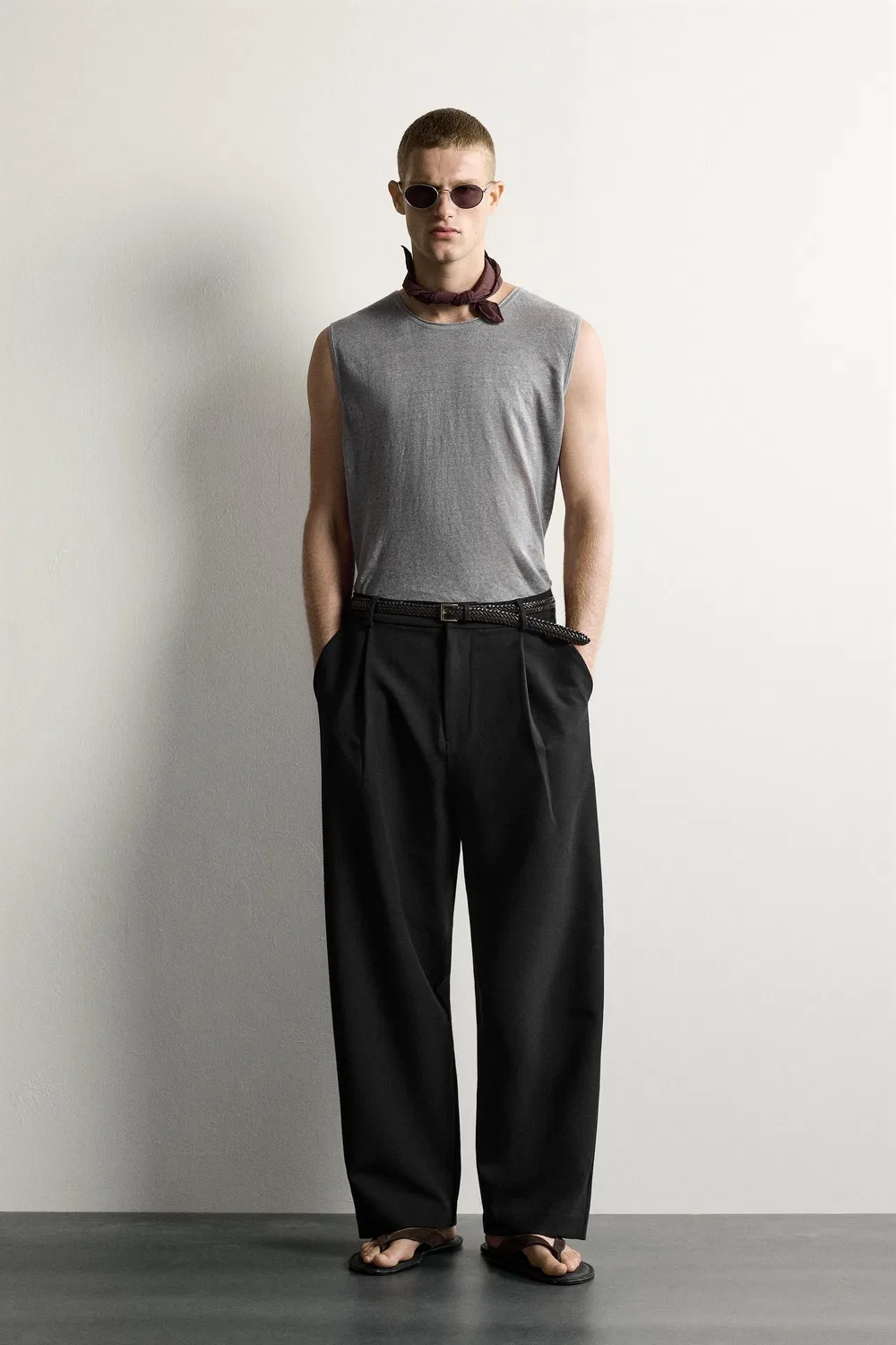 Вязаная майка из 100% льна ZARA, Grey
