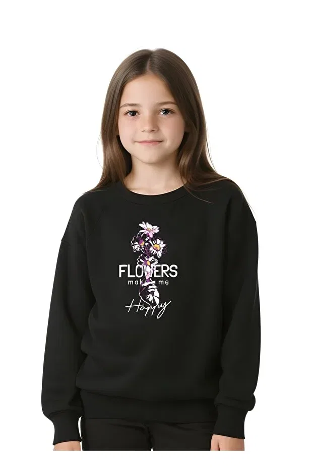 Детское для девочек свитшот с принтом Flowers Printed Ya Ko Kids, Black