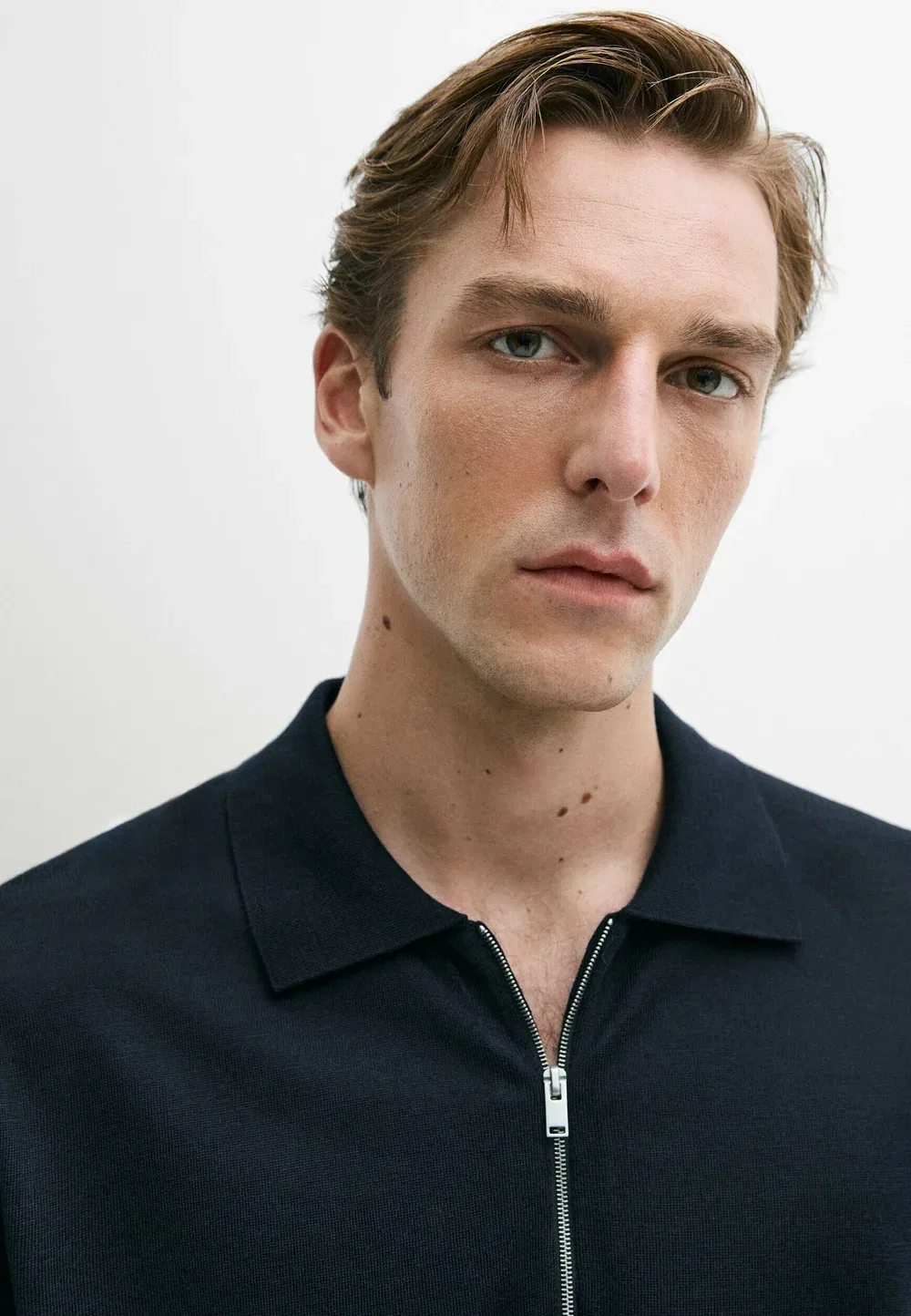Рубашка-Поло из шерстяной смеси с застежкой-молнией - рубашка-поло Massimo Dutti, Dark Blue — фото 4