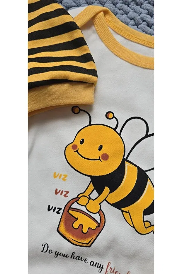 Детское боди с длинным рукавом комплект 3 шт Arı patterned badili Nexvora, Yellow — фото 4