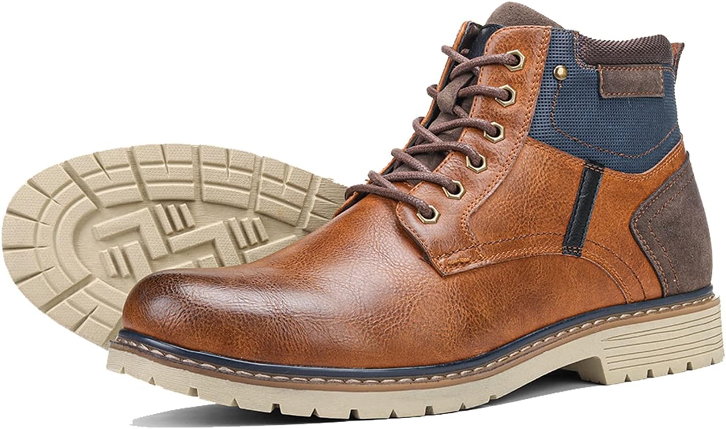 

Высокие походные ботинки мужские теплые винтажные кожаные Rishengchang, коричневый