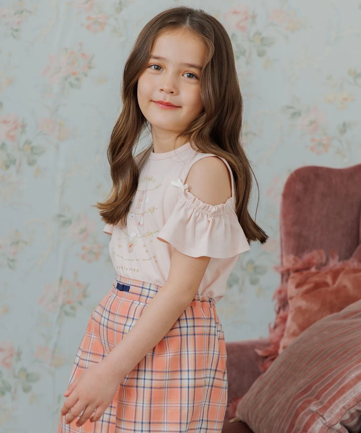 Детская футболка с длинным рукавомFruit Basket Print Kumikyoku KIDS, Peach — фото 3