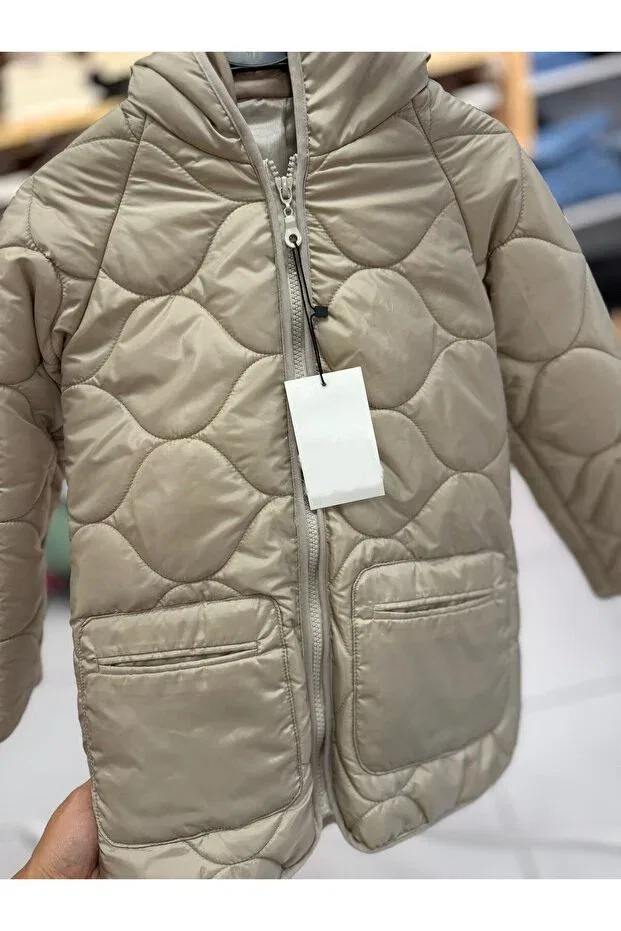 Детское пальто для девочек стеганое с капюшоном Tijk, Beige — фото 4
