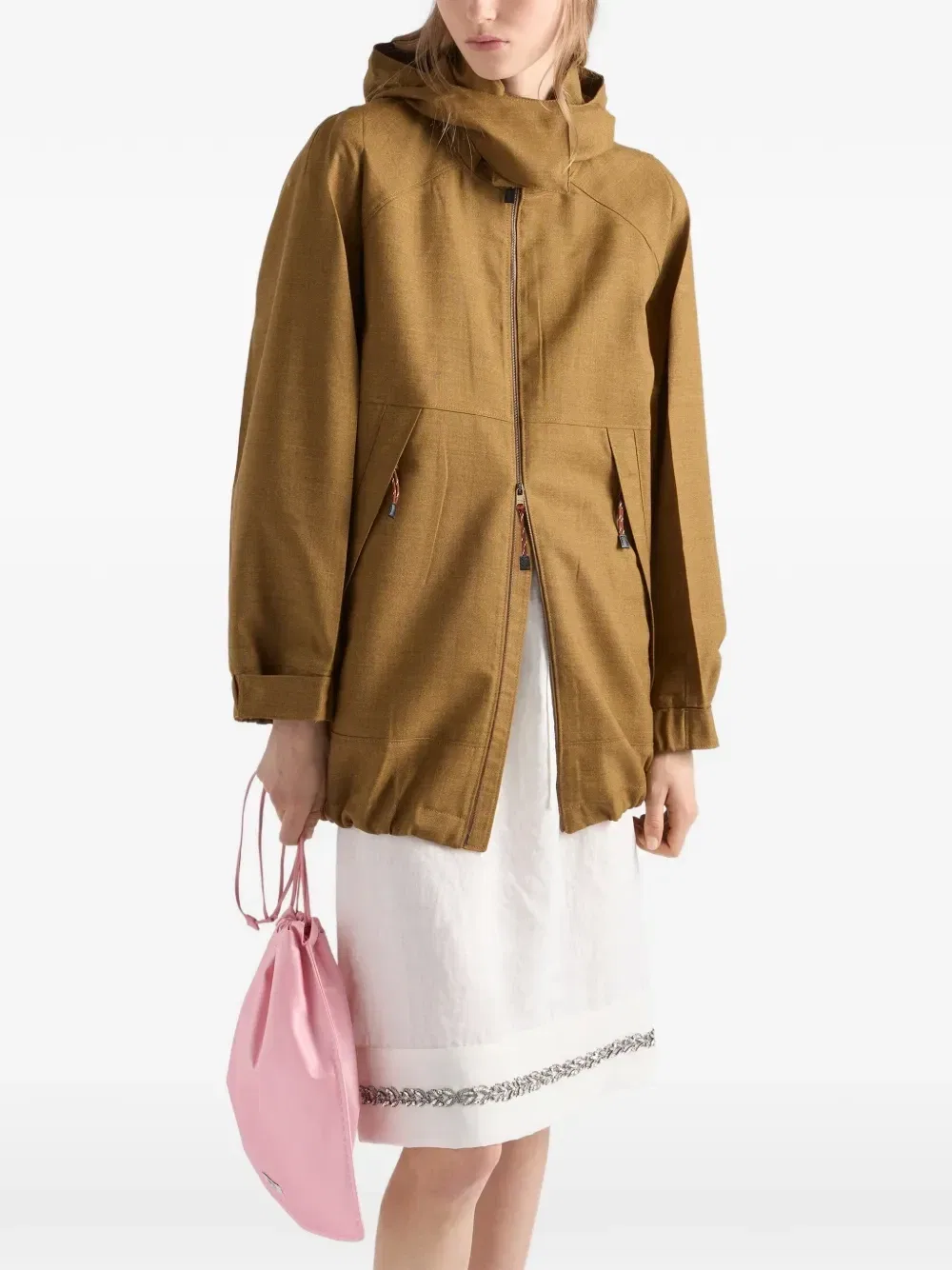 Жакет из меланжевой ткани «хмелевая сорочка» Prada, коричневый — фото 4