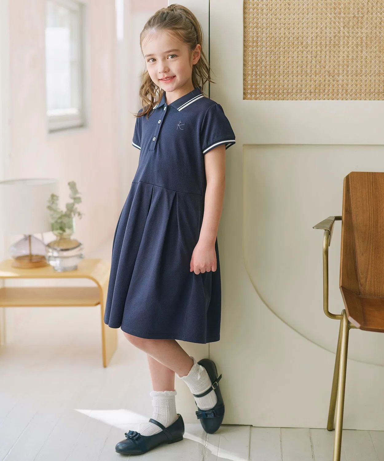 Детское платье-поло с воротником и коротким рукавом Kumikyoku KIDS, Navy — фото 2