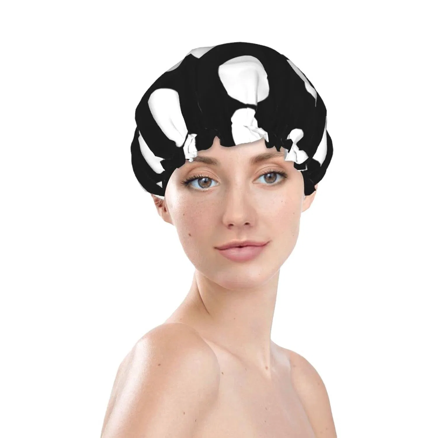 Шапочка для душа Oudrspo, Double Layer Waterproof, Black and White — фото 2