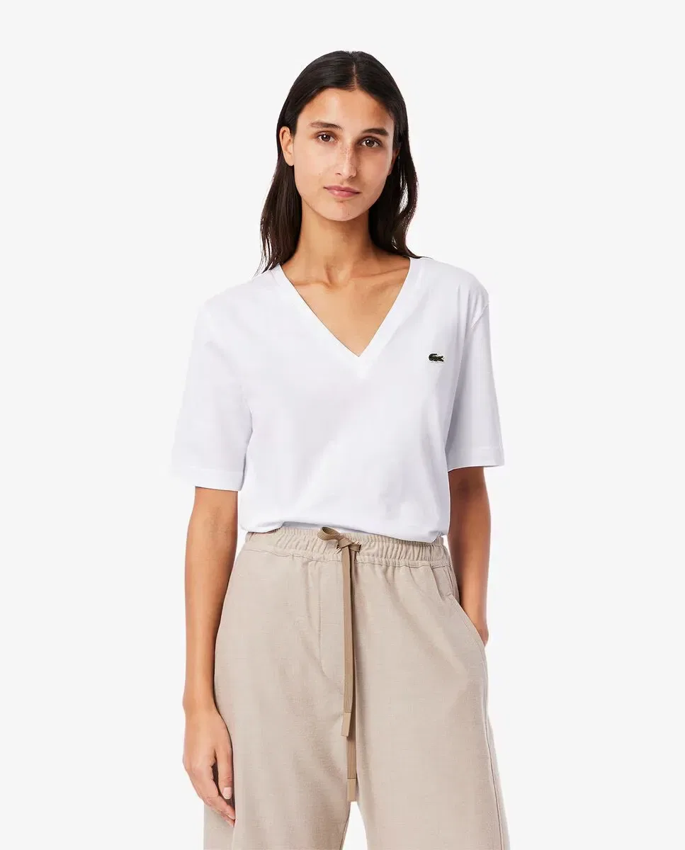 Футболка Lacoste Blanco свободного кроя с V-образным вырезом