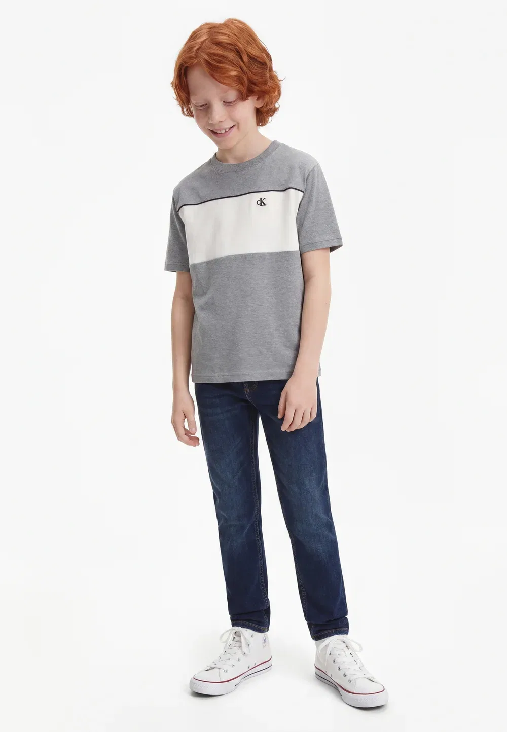 Футболка с цветовыми блоками - футболка с принтом Calvin Klein Jeans, Medium Grey Heather