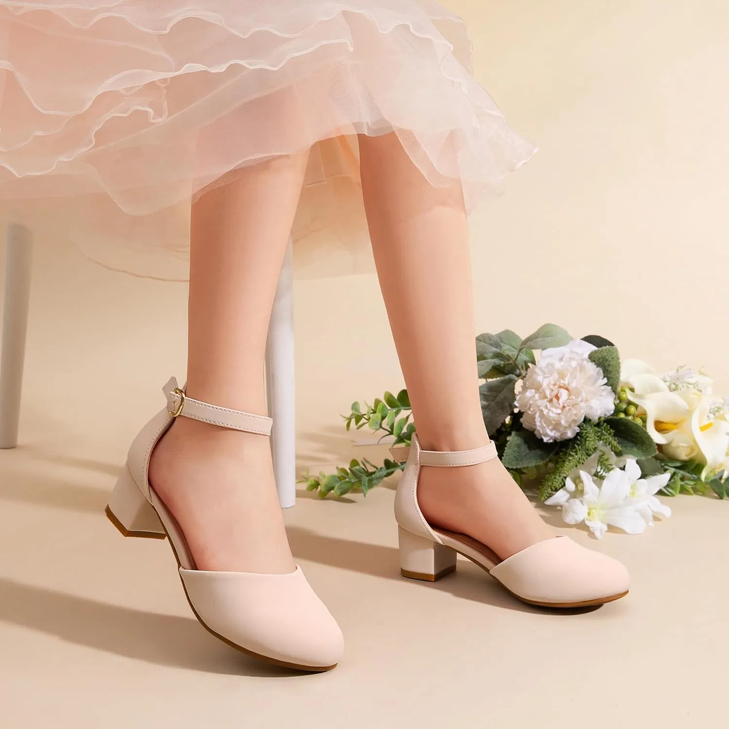 Детские туфли для девочек с цветочным принтом DREAM PAIRS, Beige — фото 3