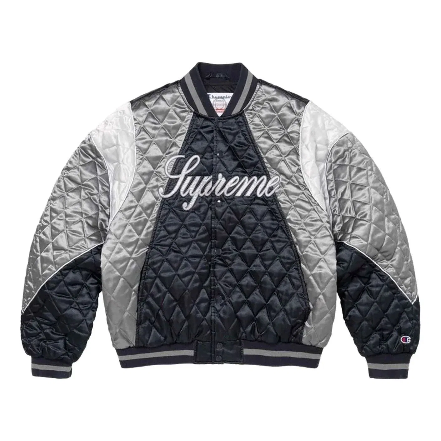 Мужская куртка Champion FW26 Quilted Satin Varsity Jacket 'Navy' Supreme, темно-синий