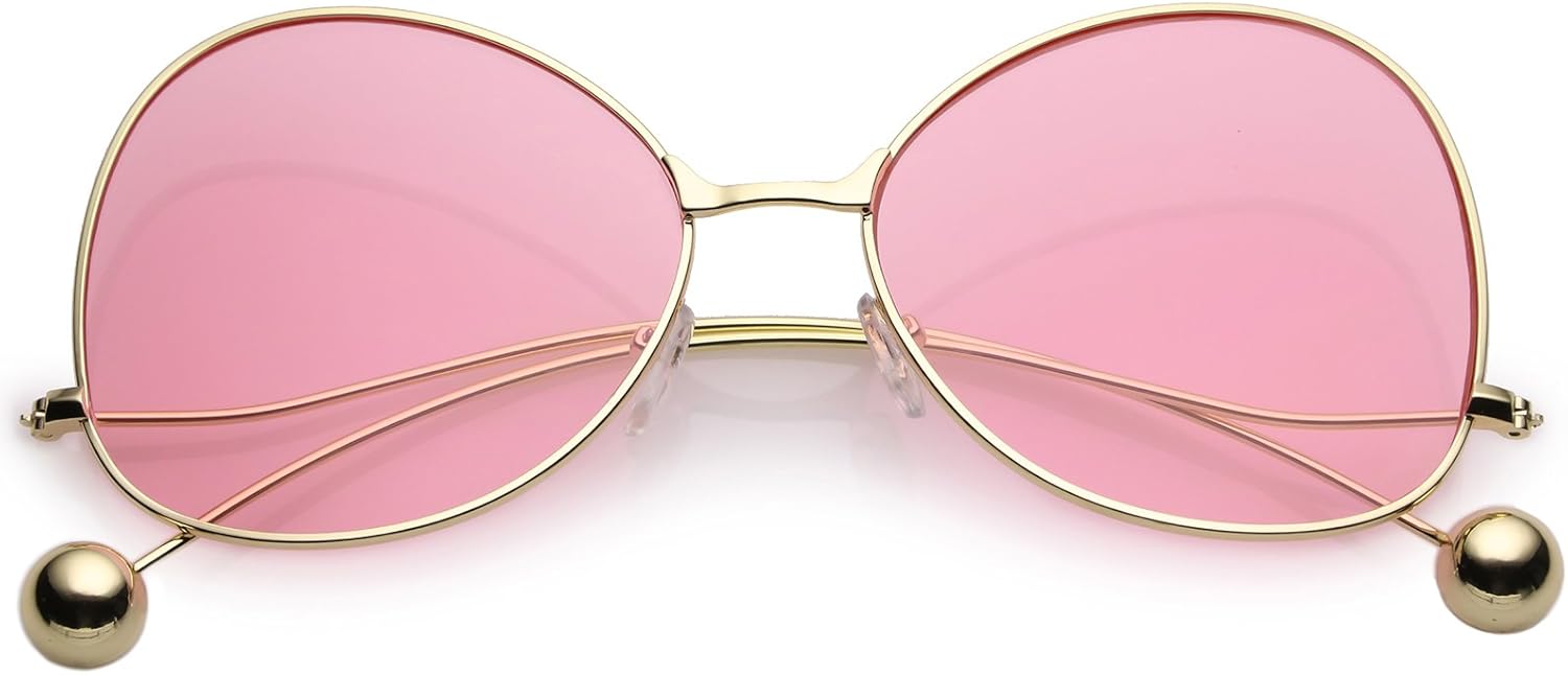 

zeroUV - Женские солнцезащитные очки с тонкими изогнутыми металлическими дужками, шаровидными акцентами, плоскими линзами, оправой «бабочка», диаметр линз 56 мм, Gold / Pink