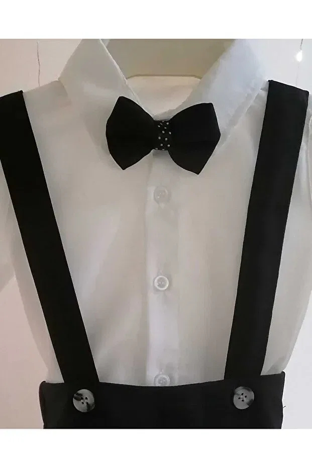 Детский комбинезон для мальчиков хлопковый 3-Piece Black Classic Baby Boy Salopet Set With Bow Tie Special Occasion Outfit Wedding Baby Gift Bebeksen, Black — фото 2