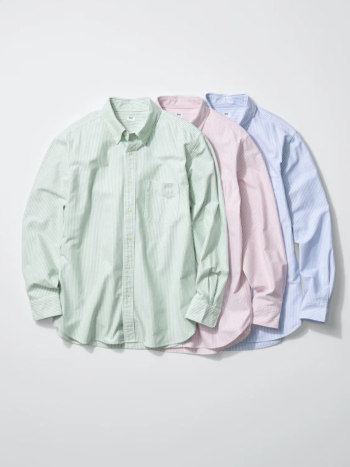 Рубашка Uniqlo, Оксфорд, в полоску, зеленый — фото 3