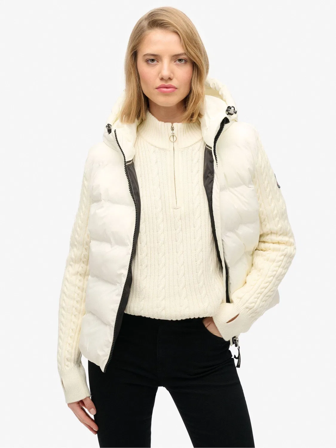 Пальто-гибрид с кабельной вязкой Superdry, белый
